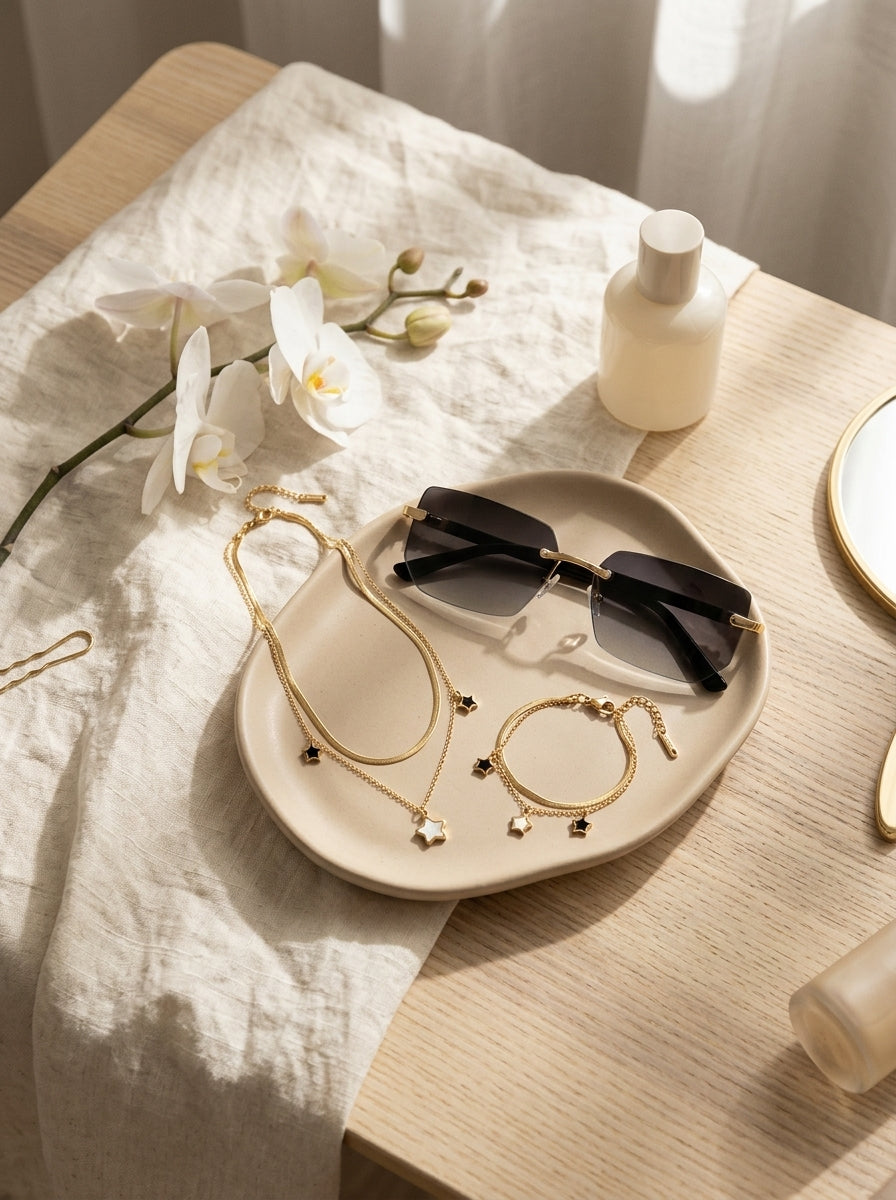 Óculos Aurora Gold + Brindes (Pulseira e Colar)
